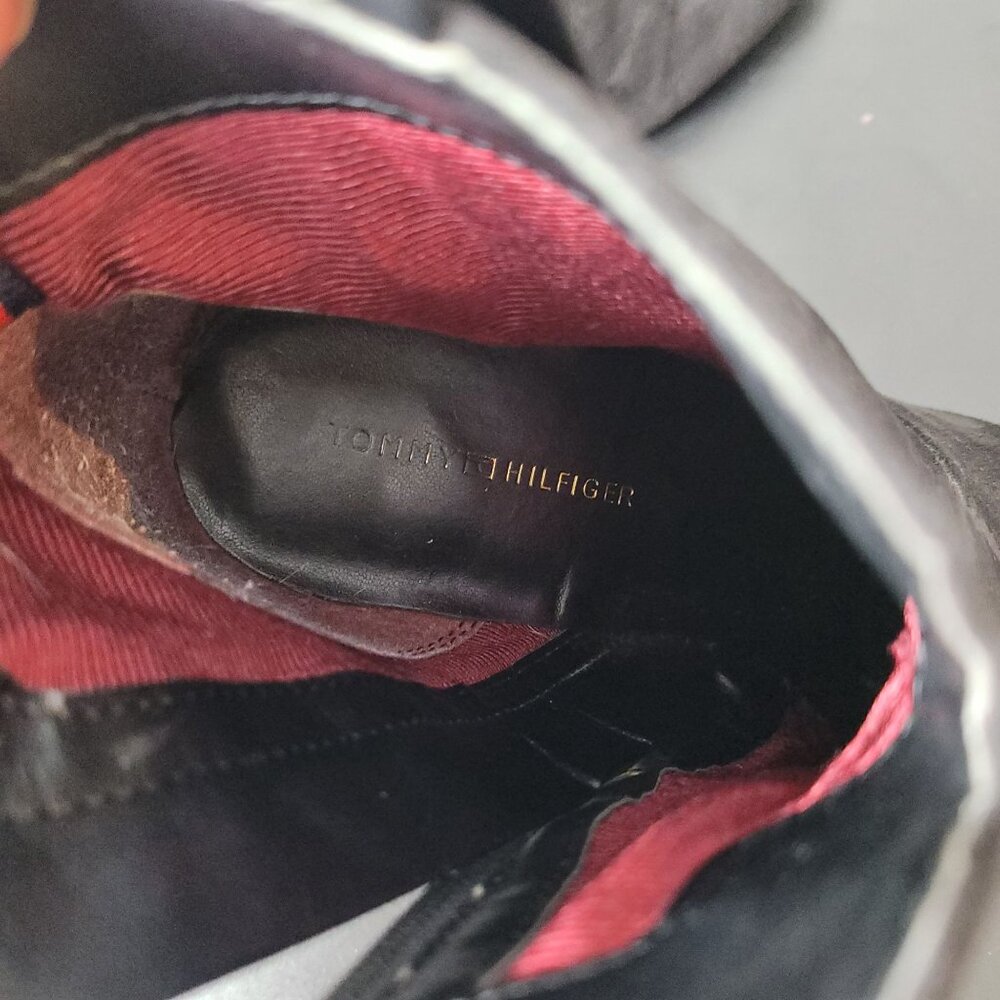 Tommy Hilfiger Domain 3 Black Suede Short Boots W/ Gold Buttons & Side Zippers S - Picture 11 of 12